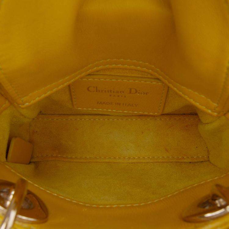 Pre Owned Dior Yellow Micro Lambskin Cannage Lady Dior
