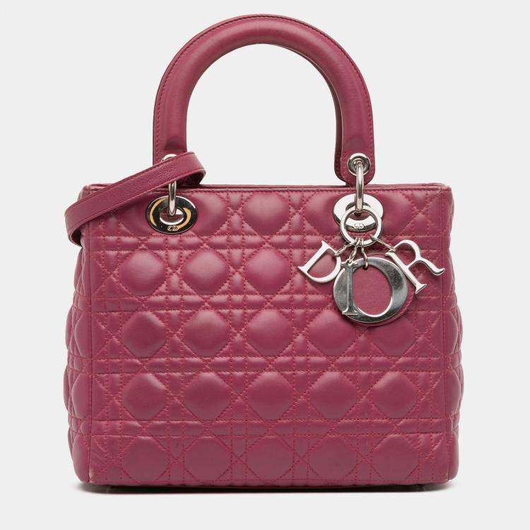 Pre Owned Dior Purple Medium Lambskin Cannage Lady Dior