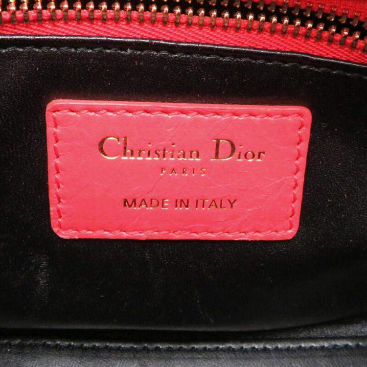 Pre Owned Christian Dior Lady Mini Handbag Leather Vermilion 