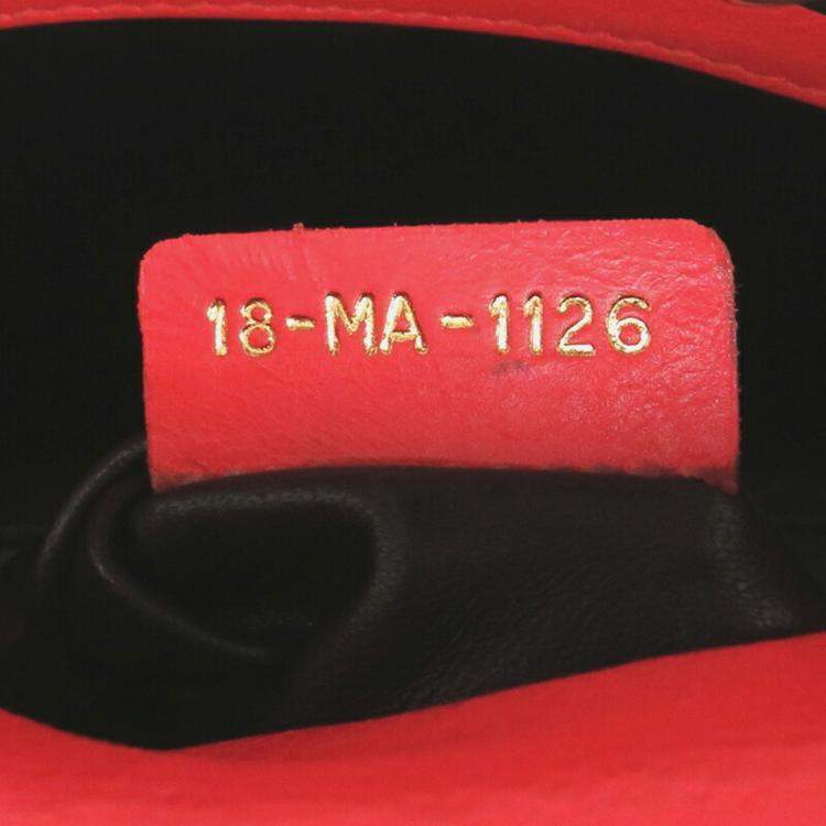 Pre Owned Christian Dior Lady Mini Handbag Leather Vermilion 
