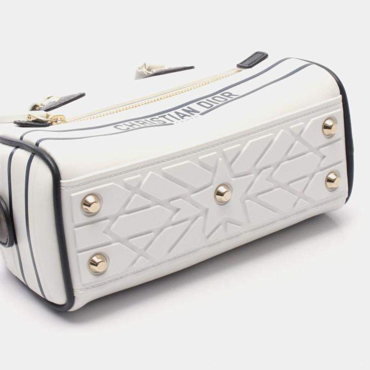 Pre Owned Christian Dior Dior Vibe Mini Handbag Leather White Navy
