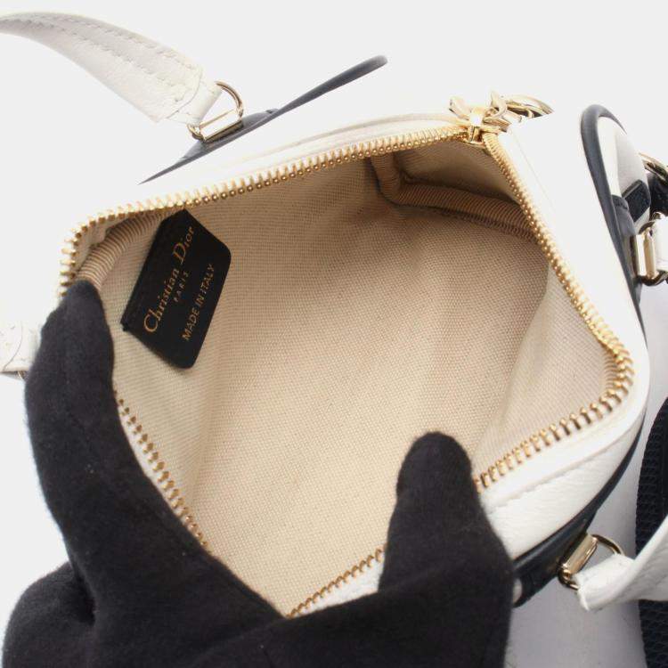 Pre Owned Christian Dior Dior Vibe Mini Handbag Leather White Navy