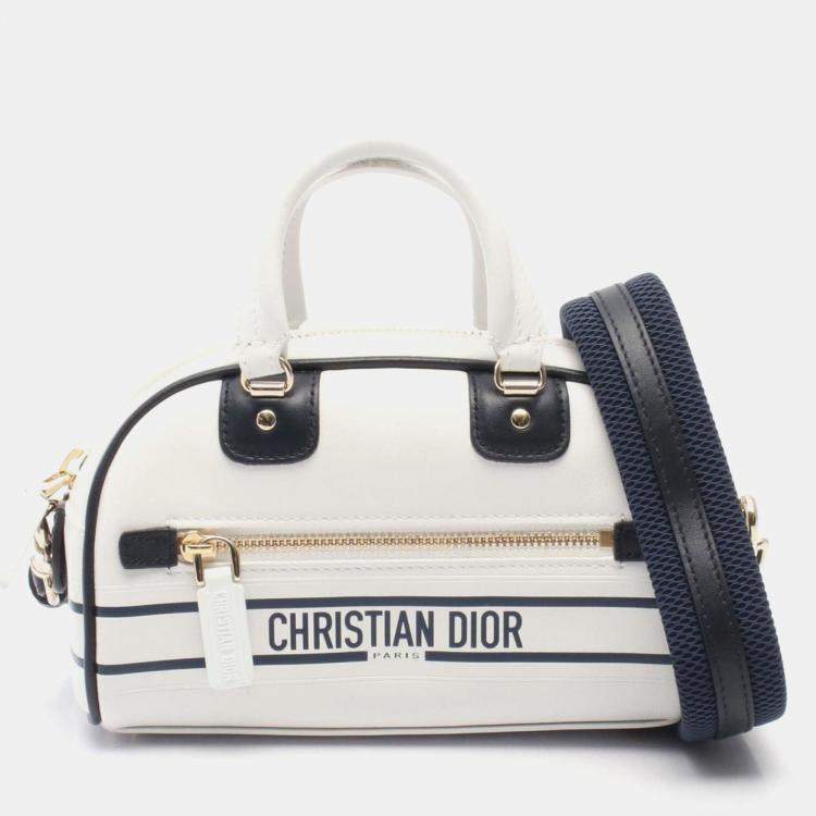 Pre Owned Christian Dior Dior Vibe Mini Handbag Leather White Navy