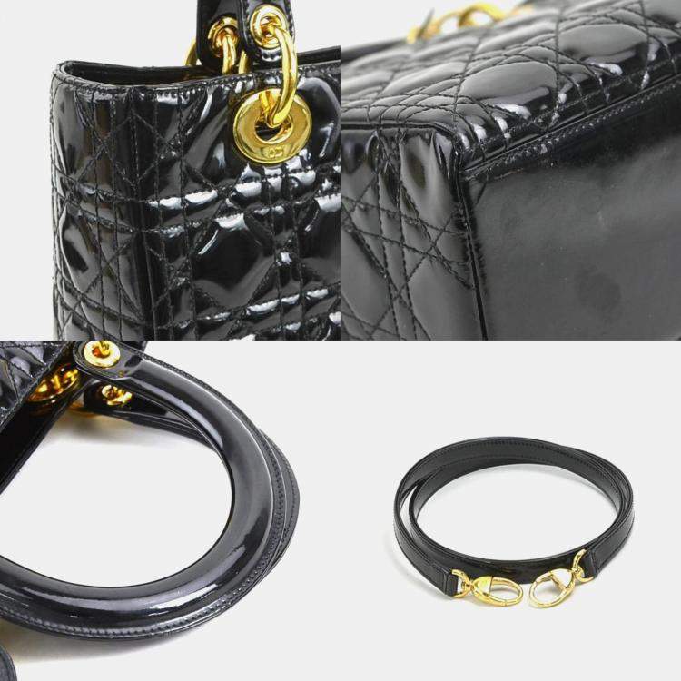 Pre Owned Christian Dior Handbag Shoulder Bag Lady Patent Leather Black Gold