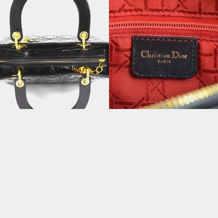 Pre Owned Christian Dior Handbag Shoulder Bag Lady Patent Leather Black Gold