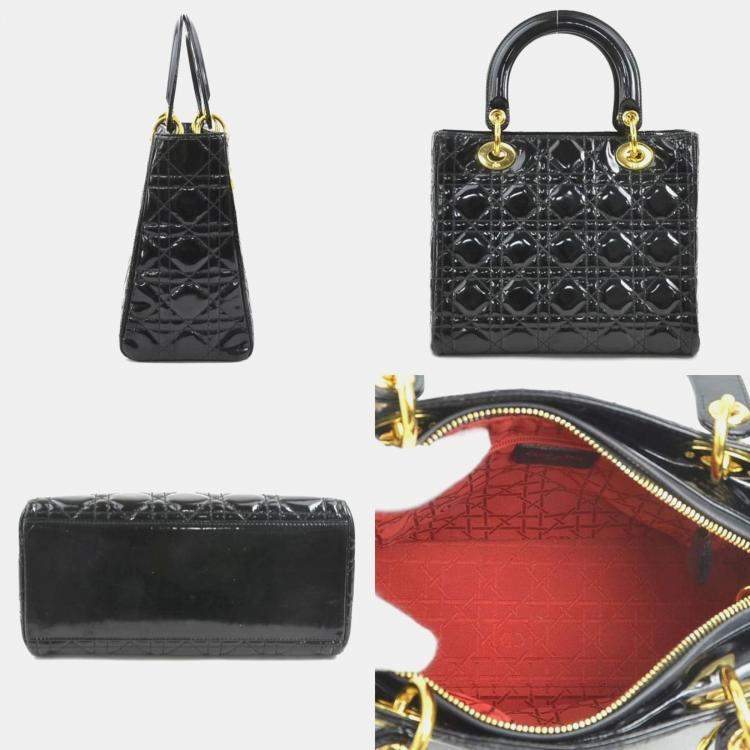 Pre Owned Christian Dior Handbag Shoulder Bag Lady Patent Leather Black Gold
