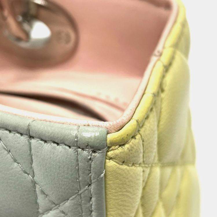 Pre Owned Christian Dior Dior Cannage Lady 2-Way Handbag Leather Blue X Yellow Pink