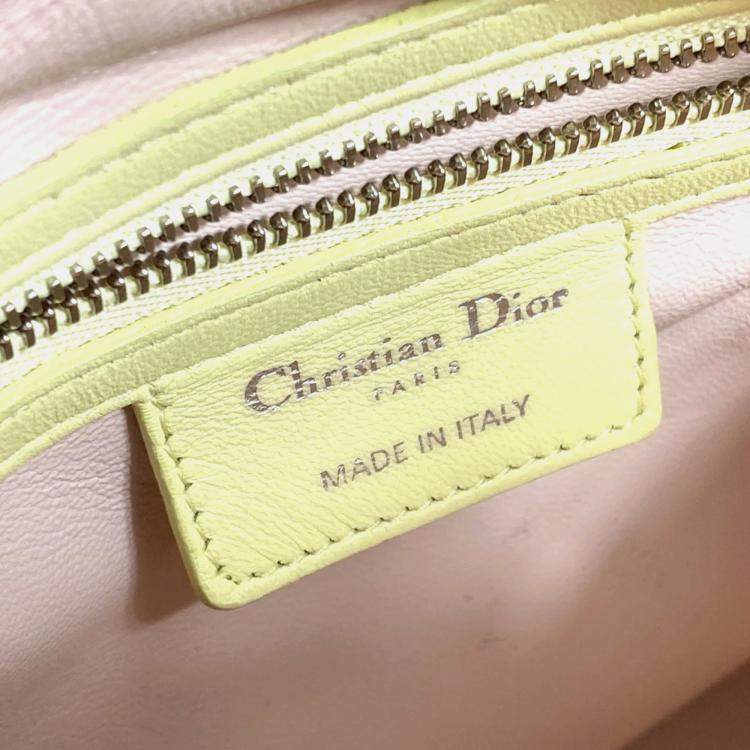 Pre Owned Christian Dior Dior Cannage Lady 2-Way Handbag Leather Blue X Yellow Pink