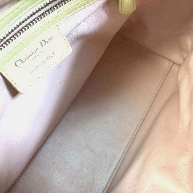 Pre Owned Christian Dior Dior Cannage Lady 2-Way Handbag Leather Blue X Yellow Pink