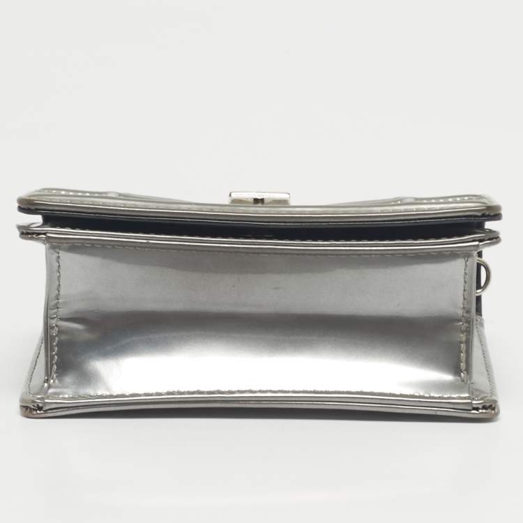 Pre Owned Dior Grey Microcannage Patent Leather Baby Diorama Shoulder Bag