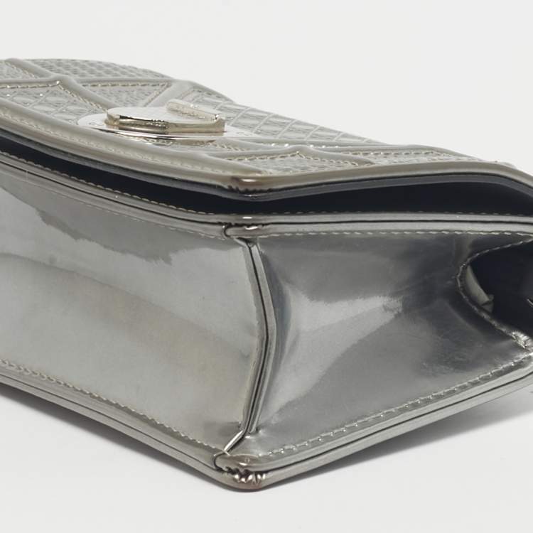 Pre Owned Dior Grey Microcannage Patent Leather Baby Diorama Shoulder Bag