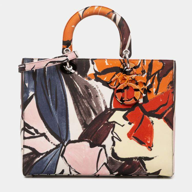 Pre Owned Dior Multicolor Large Canvas Floral Graffiti Lady Dior