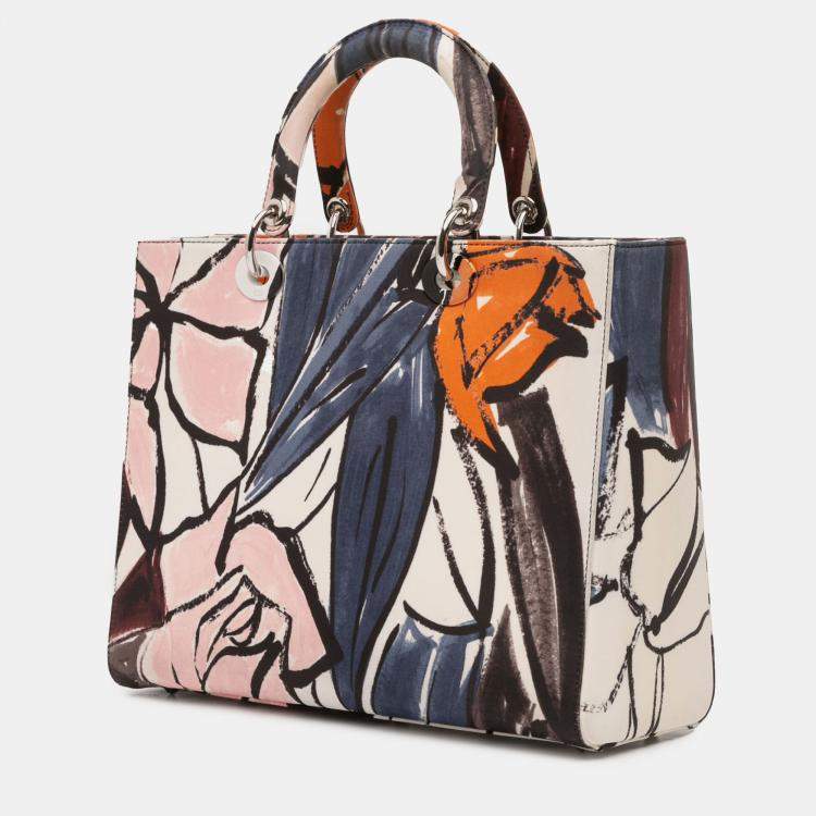 Pre Owned Dior Multicolor Large Canvas Floral Graffiti Lady Dior