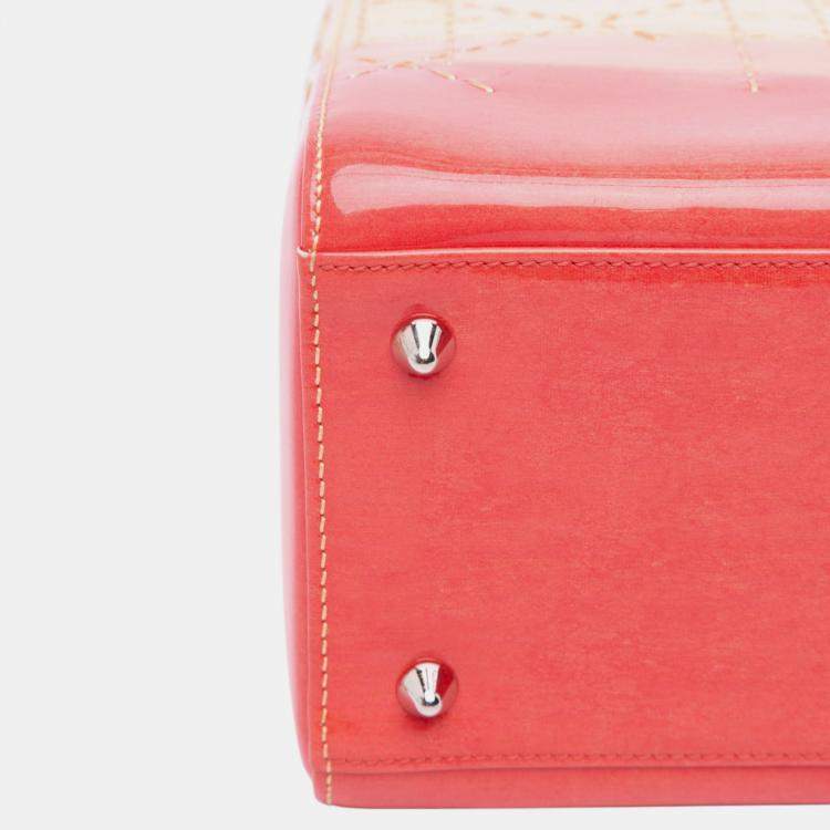Pre Owned Dior Orange Medium Ombre Patent Cannage Lady Dior