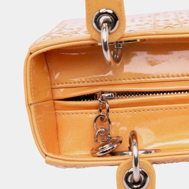 Pre Owned Dior Orange Medium Ombre Patent Cannage Lady Dior