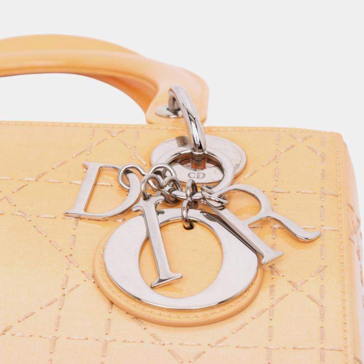 Pre Owned Dior Orange Medium Ombre Patent Cannage Lady Dior