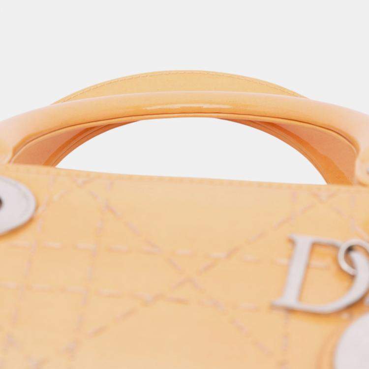 Pre Owned Dior Orange Medium Ombre Patent Cannage Lady Dior
