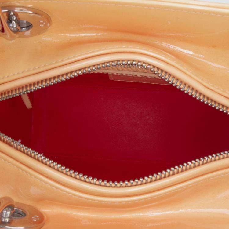 Pre Owned Dior Orange Medium Ombre Patent Cannage Lady Dior
