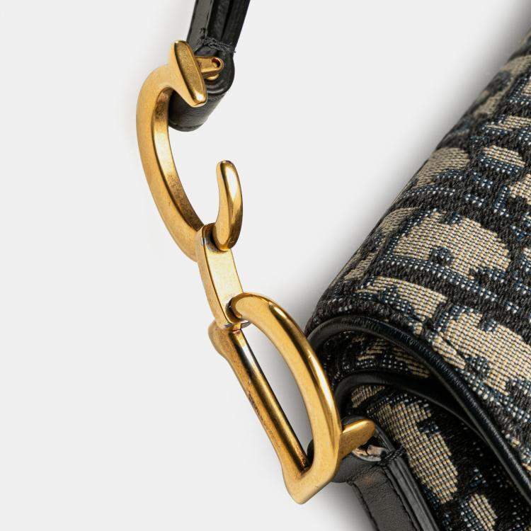 Pre Owned Dior Navy Blue Mini Oblique Canvas Saddle Bag