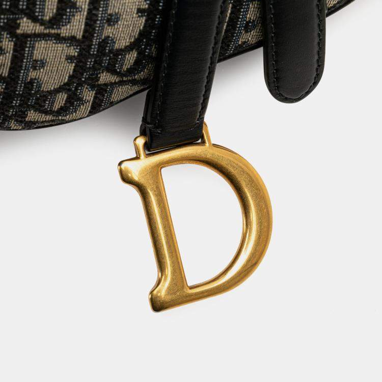 Pre Owned Dior Navy Blue Mini Oblique Canvas Saddle Bag