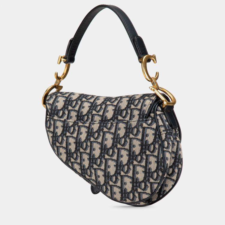Pre Owned Dior Navy Blue Mini Oblique Canvas Saddle Bag
