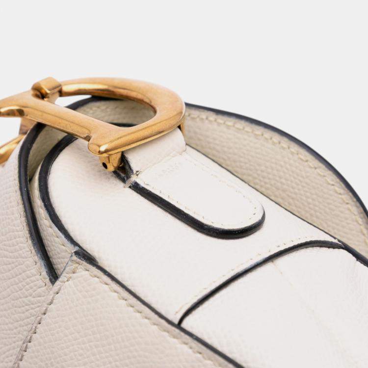 Pre Owned Dior White Grained Calfskin Saddle Bag