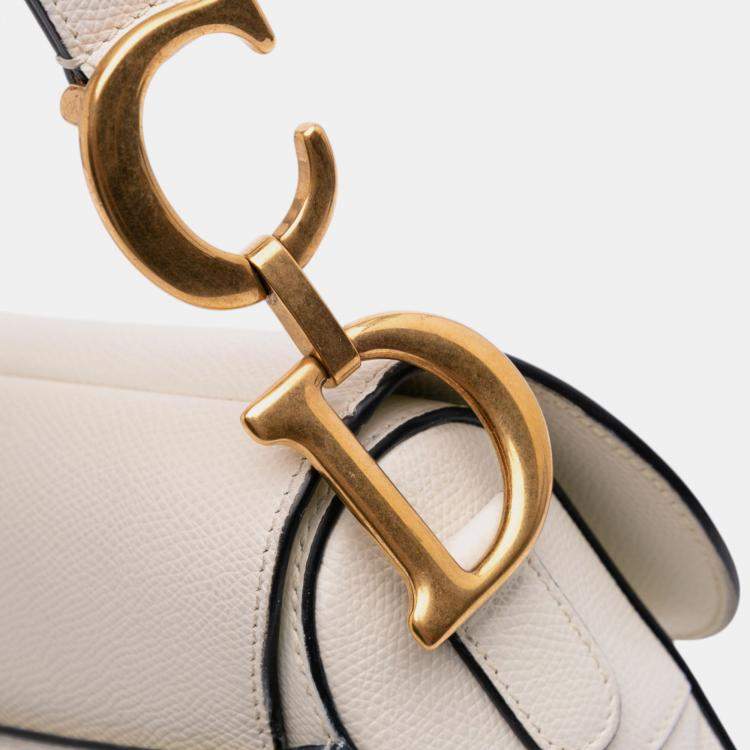 Pre Owned Dior White Grained Calfskin Saddle Bag