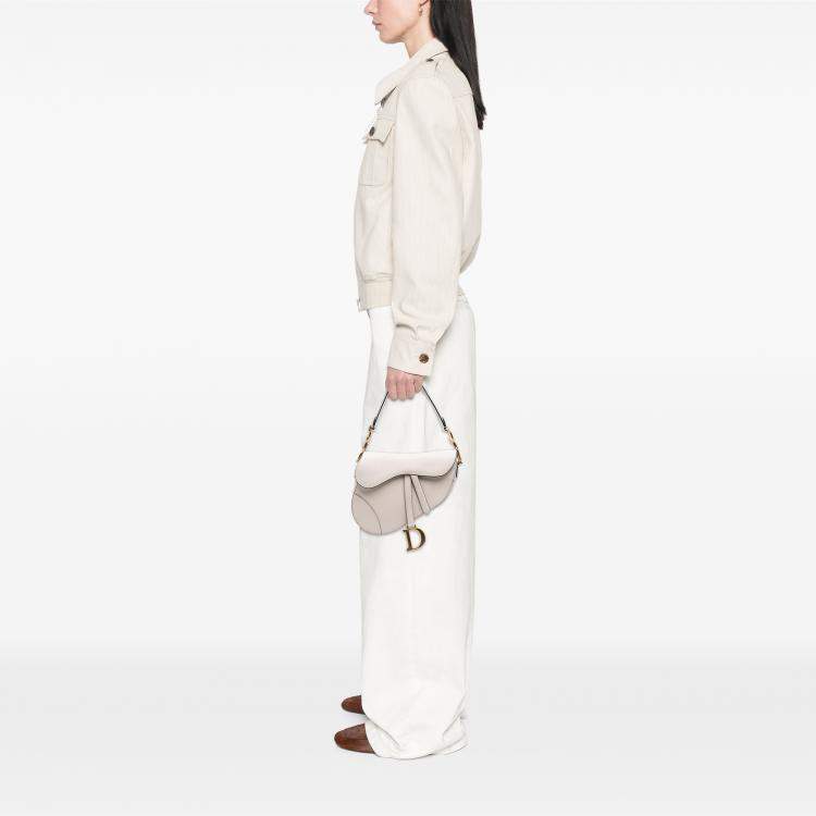 Pre Owned Dior White Grained Calfskin Saddle Bag