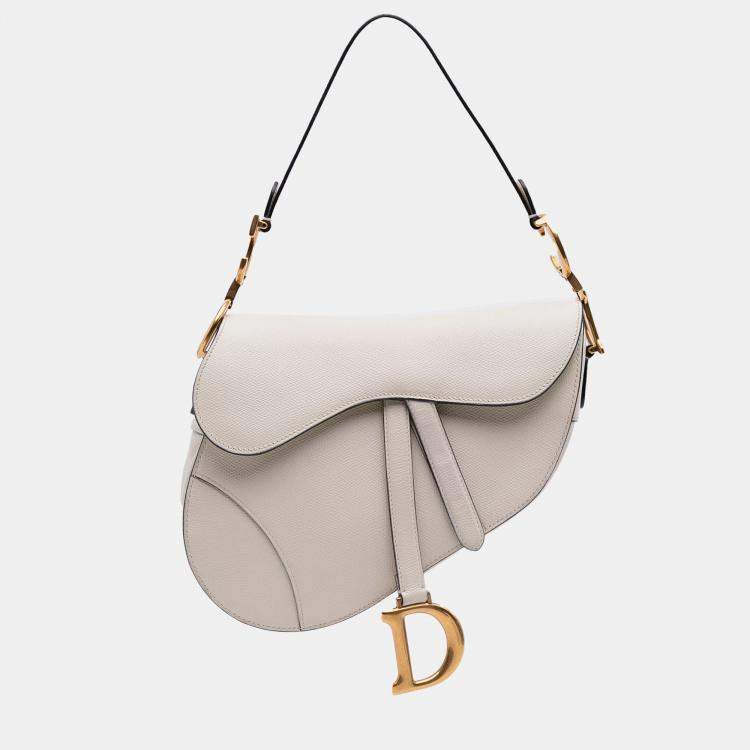 Pre Owned Dior White Grained Calfskin Saddle Bag