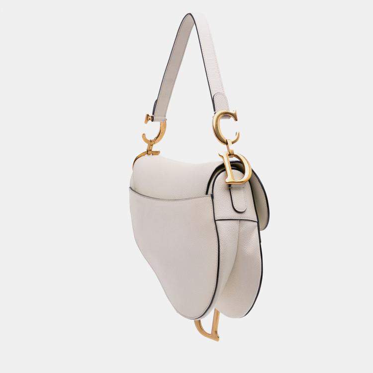 Pre Owned Dior White Grained Calfskin Saddle Bag
