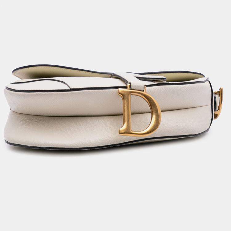 Pre Owned Dior White Grained Calfskin Saddle Bag
