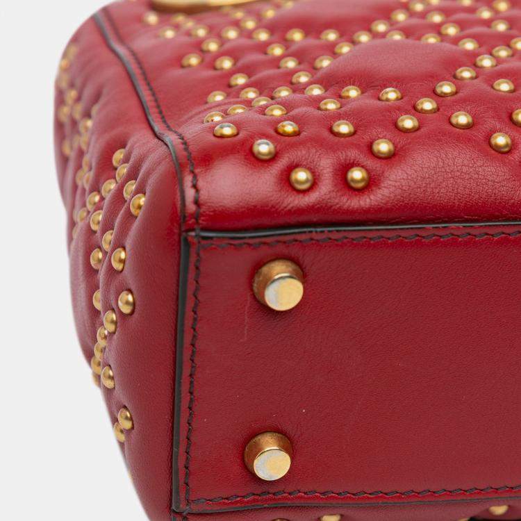 Pre Owned Dior Red Mini Lambskin Cannage Studded Supple Lady Dior