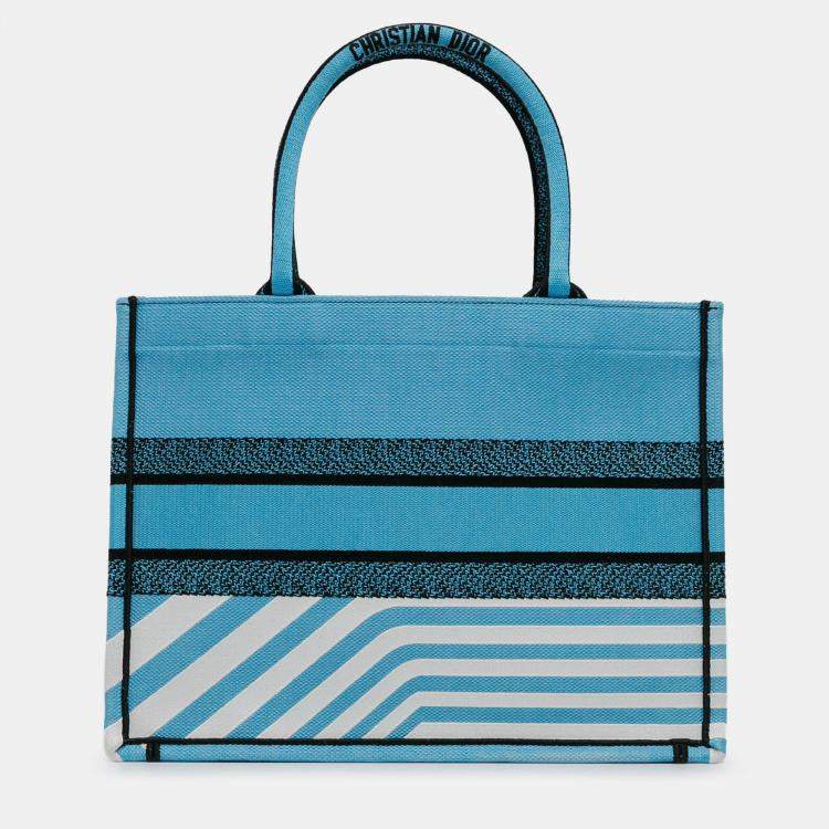 Pre Owned Dior Blue Medium Embroidered Canvas Zebra D Jungle Pop Book Tote