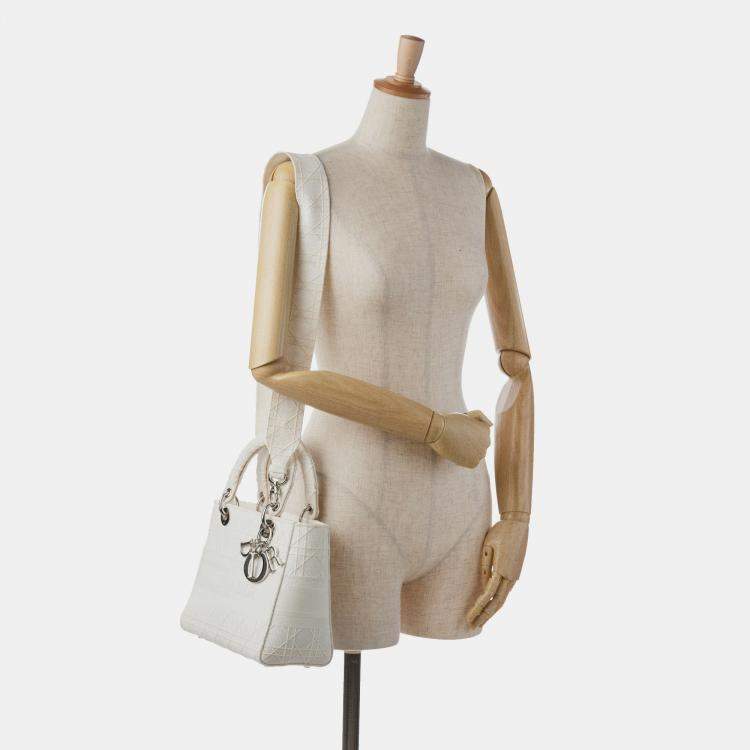 Pre Owned Dior White Medium Cannage Lady D-Lite