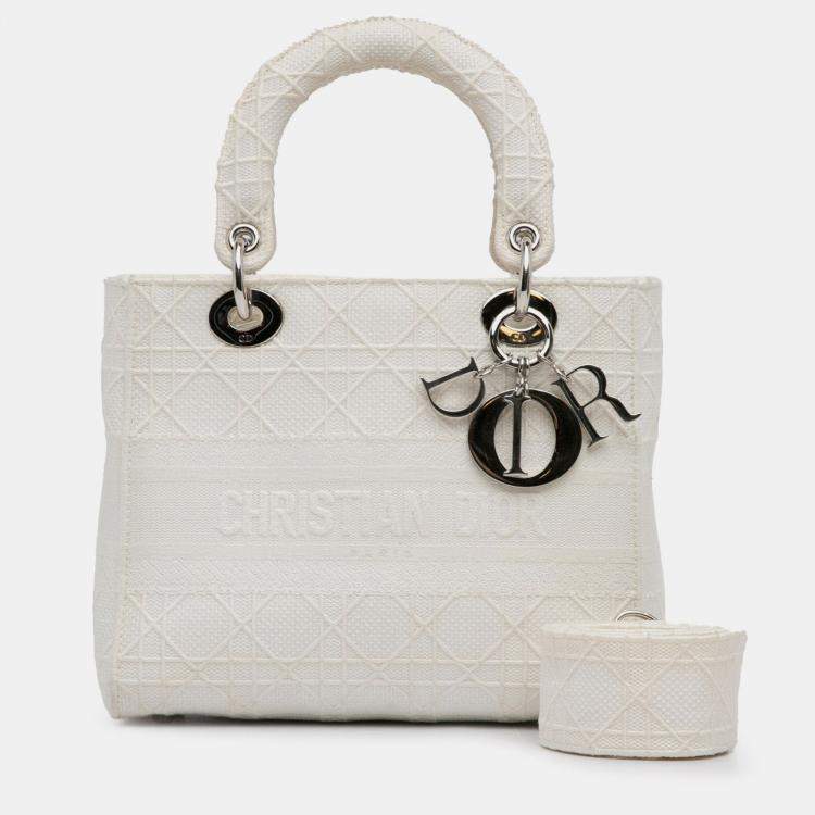 Pre Owned Dior White Medium Cannage Lady D-Lite