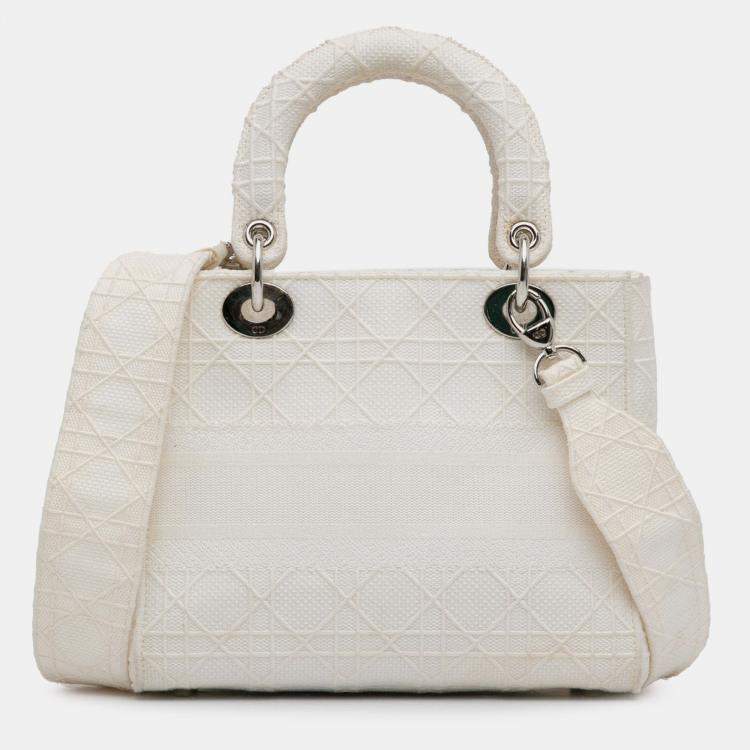 Pre Owned Dior White Medium Cannage Lady D-Lite