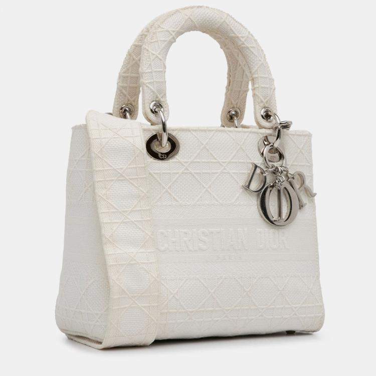 Pre Owned Dior White Medium Cannage Lady D-Lite