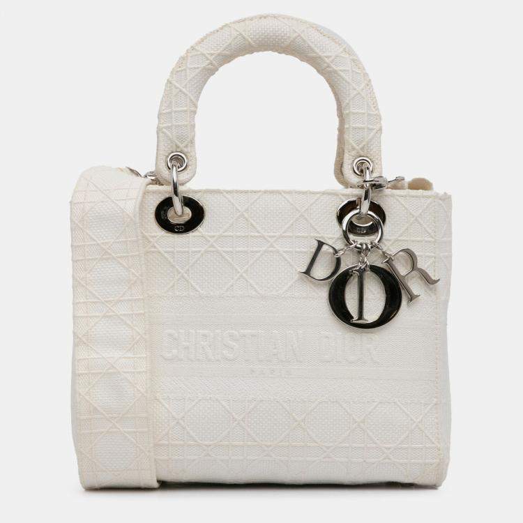 Pre Owned Dior White Medium Cannage Lady D-Lite