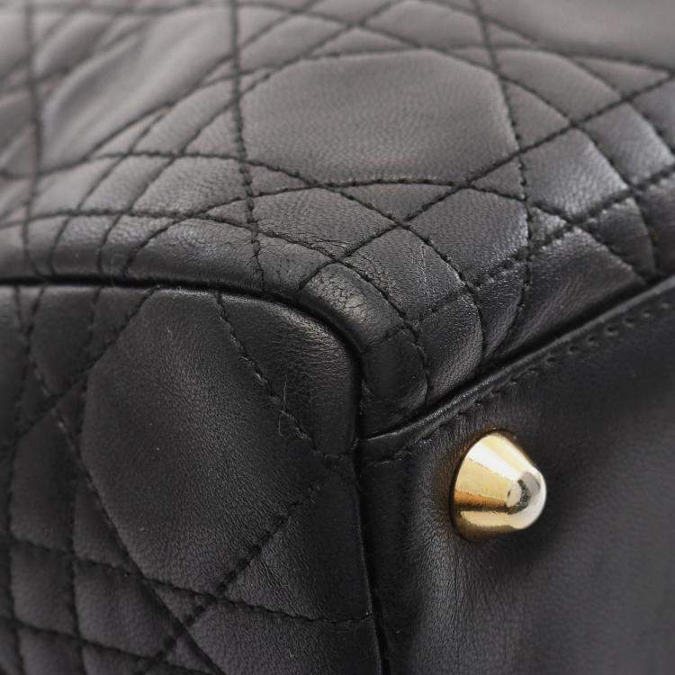 Pre Owned Dior Black Large Lambskin Cannage Lady Dior