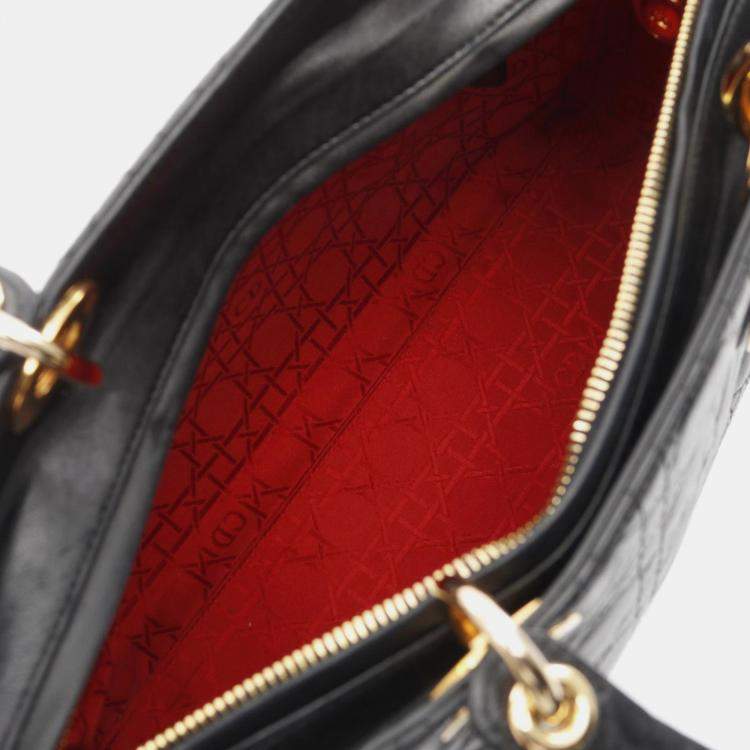 Pre Owned Dior Black Large Lambskin Cannage Lady Dior