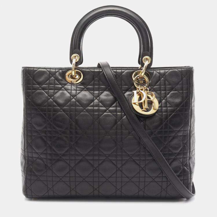 Pre Owned Dior Black Large Lambskin Cannage Lady Dior