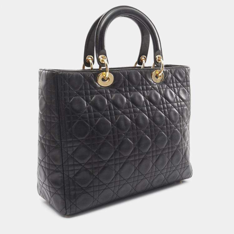 Pre Owned Dior Black Large Lambskin Cannage Lady Dior