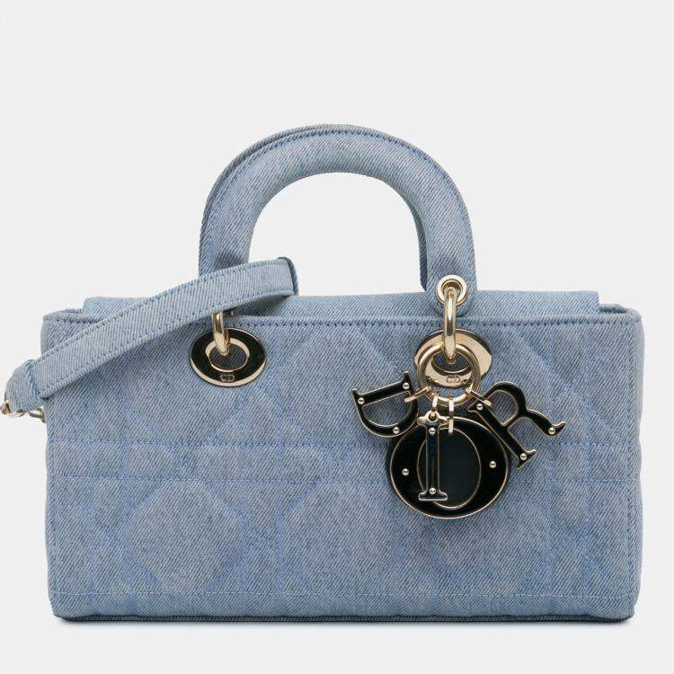 Pre Owned Dior Blue Small Denim Macrocannage Lady D Joy
