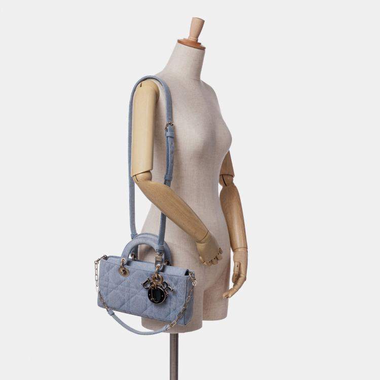 Pre Owned Dior Blue Small Denim Macrocannage Lady D Joy