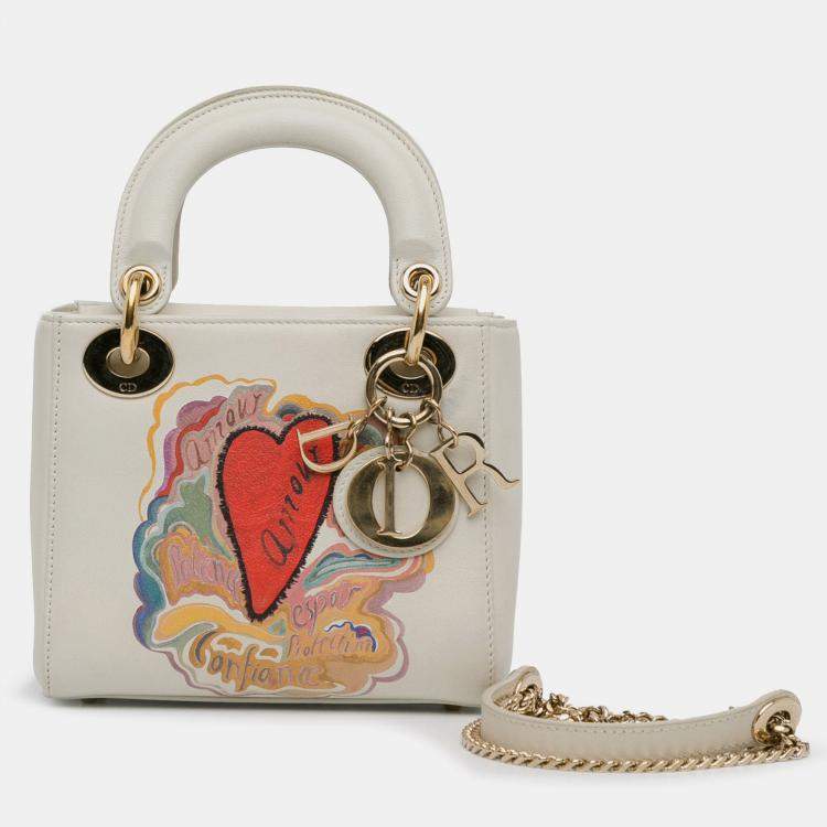 Pre Owned Dior White Niki De Saint Phalle Mini Calfskin Dioramour Lady Dior