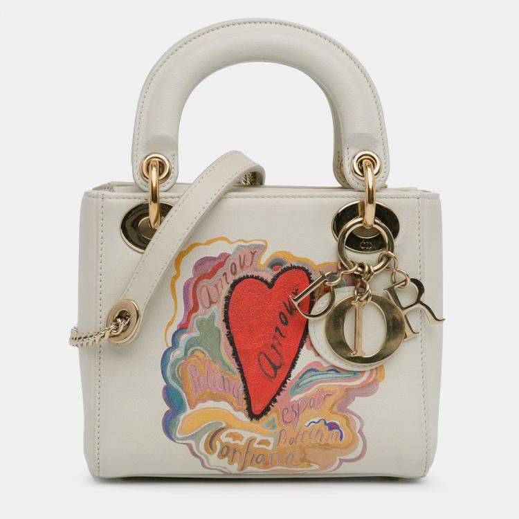 Pre Owned Dior White Niki De Saint Phalle Mini Calfskin Dioramour Lady Dior
