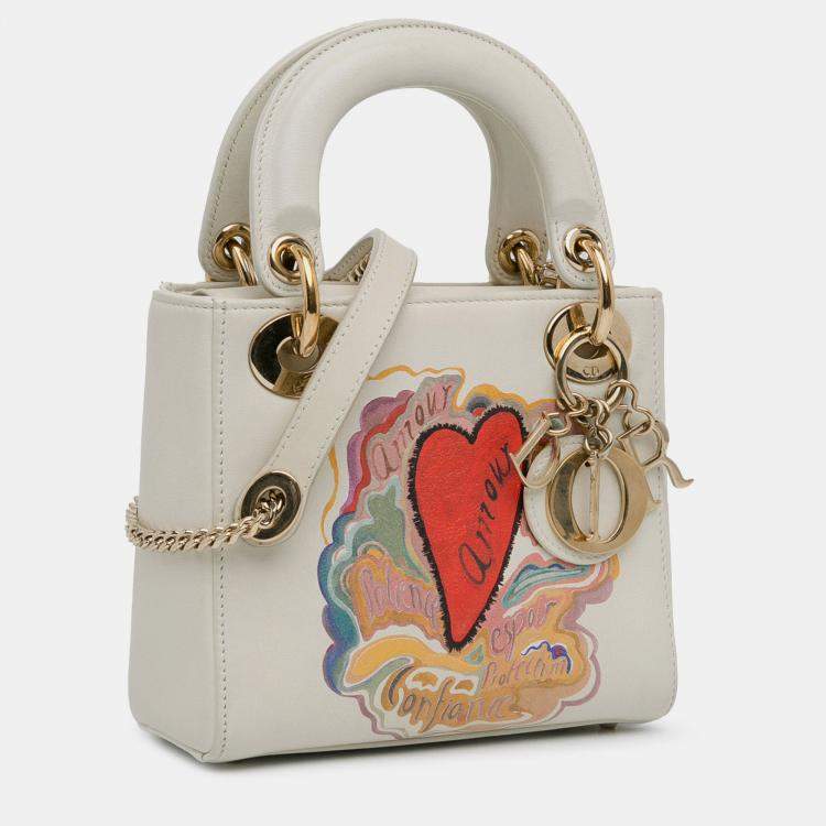 Pre Owned Dior White Niki De Saint Phalle Mini Calfskin Dioramour Lady Dior