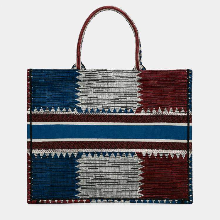 Pre Owned Dior Blue Large French Flag Book Tote