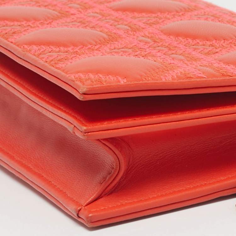 Pre Owned Dior Orange Stitch Cannage Leather Lady Dior Chain Clutch