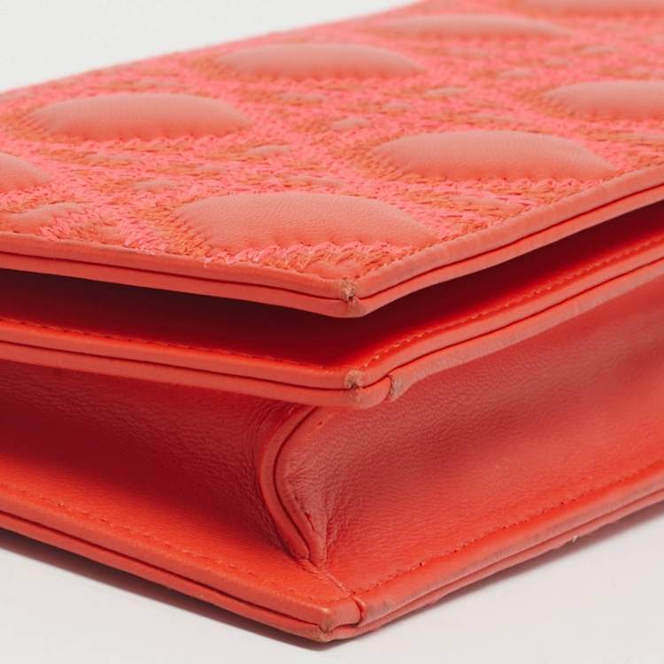Pre Owned Dior Orange Stitch Cannage Leather Lady Dior Chain Clutch